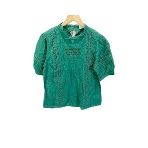 Universal Thread Womens Blouse Green Cotton Cutout  Crochet Short Sleeves Top  M
